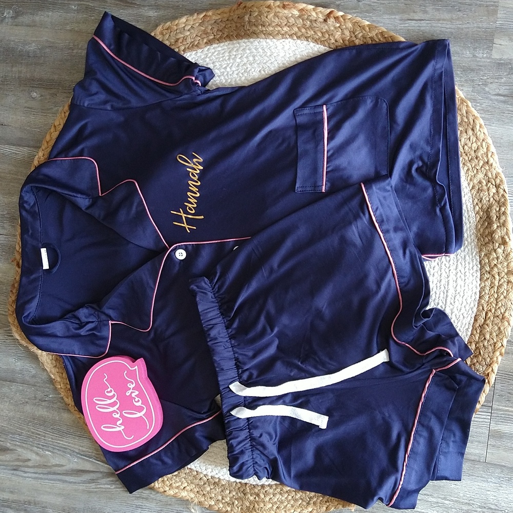 Amazon Taniri Navy Pink Personalized "Hannah" Shorts Pajama Lounge Set